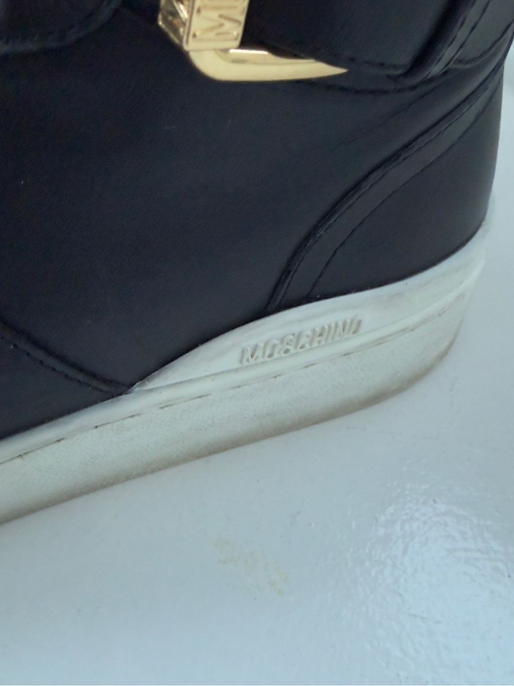 Moschino Pearl High Top Leather Sneakers black & gold EU 36 made in Italt - Picture 4 of 15